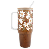 Sip-Sip Hooray Daisy Ladybug Floral 40oz glass tumbler with lid and straw