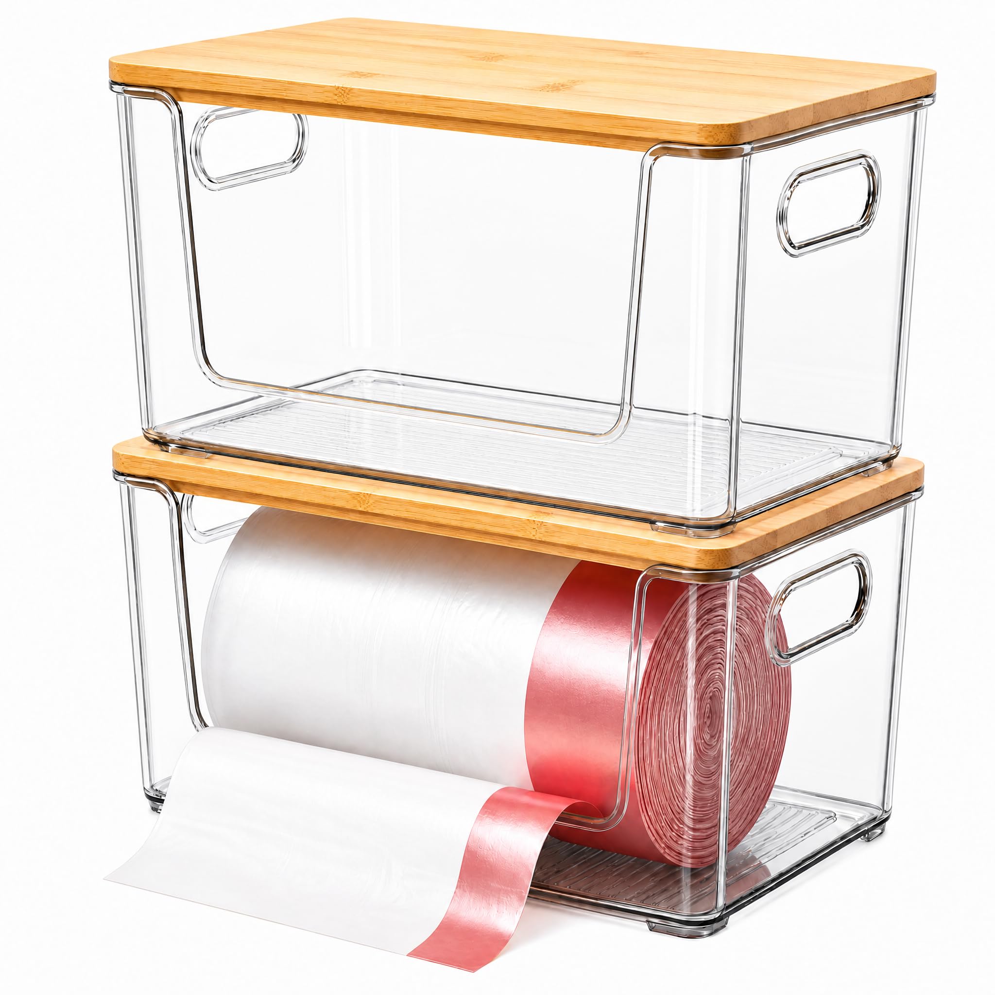 Siwoneni trash bag holder under sink with bamboo lid