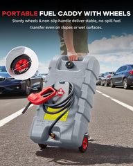 Six inch wheels on heavy duty gas can caddy for outdoor use