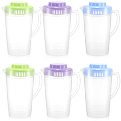 Six-pack round clear plastic pitcher with lid and handle
