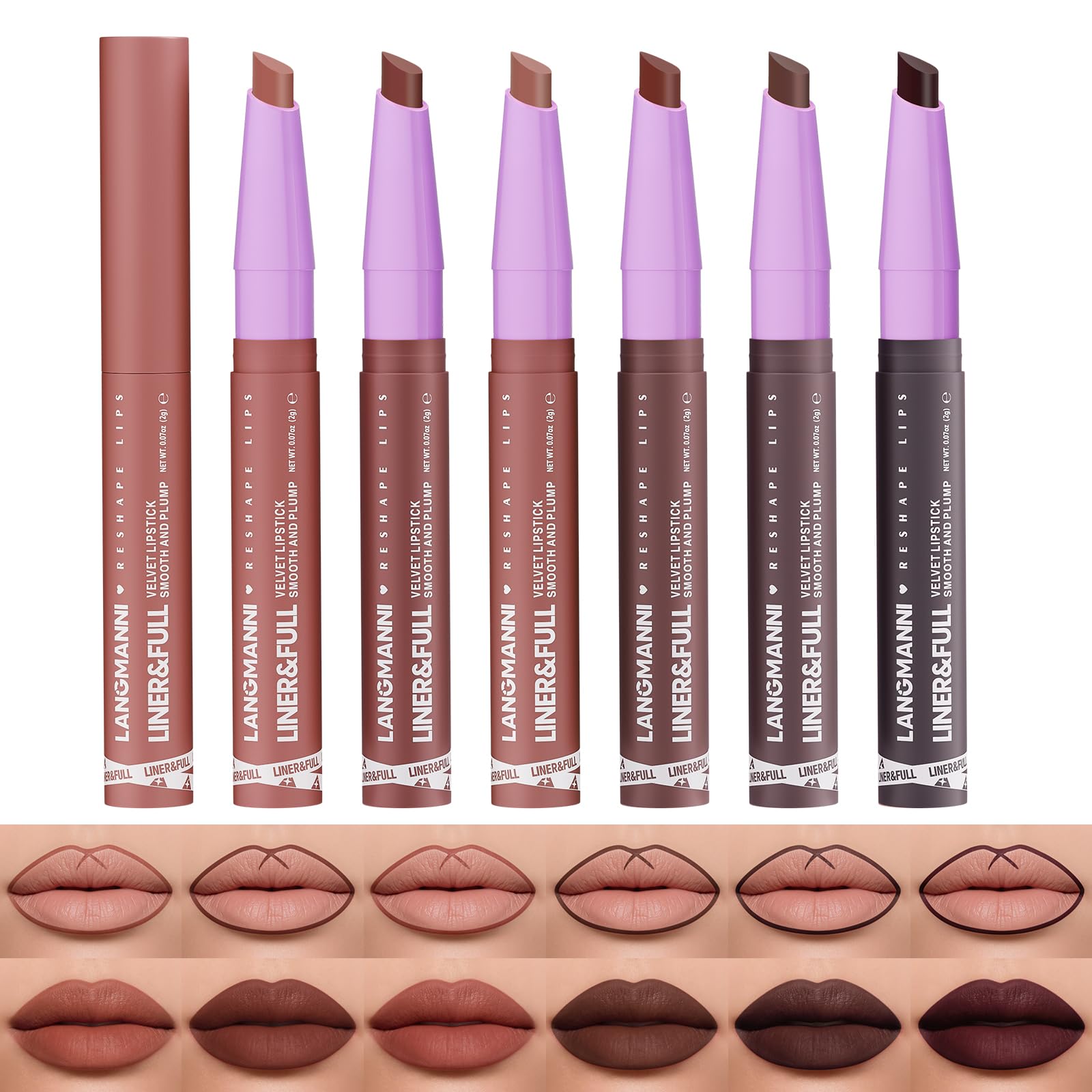 6pcs 2in1 lipstick and liner set packaging