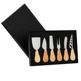 Six piece cheese knives set with oak handle packaging