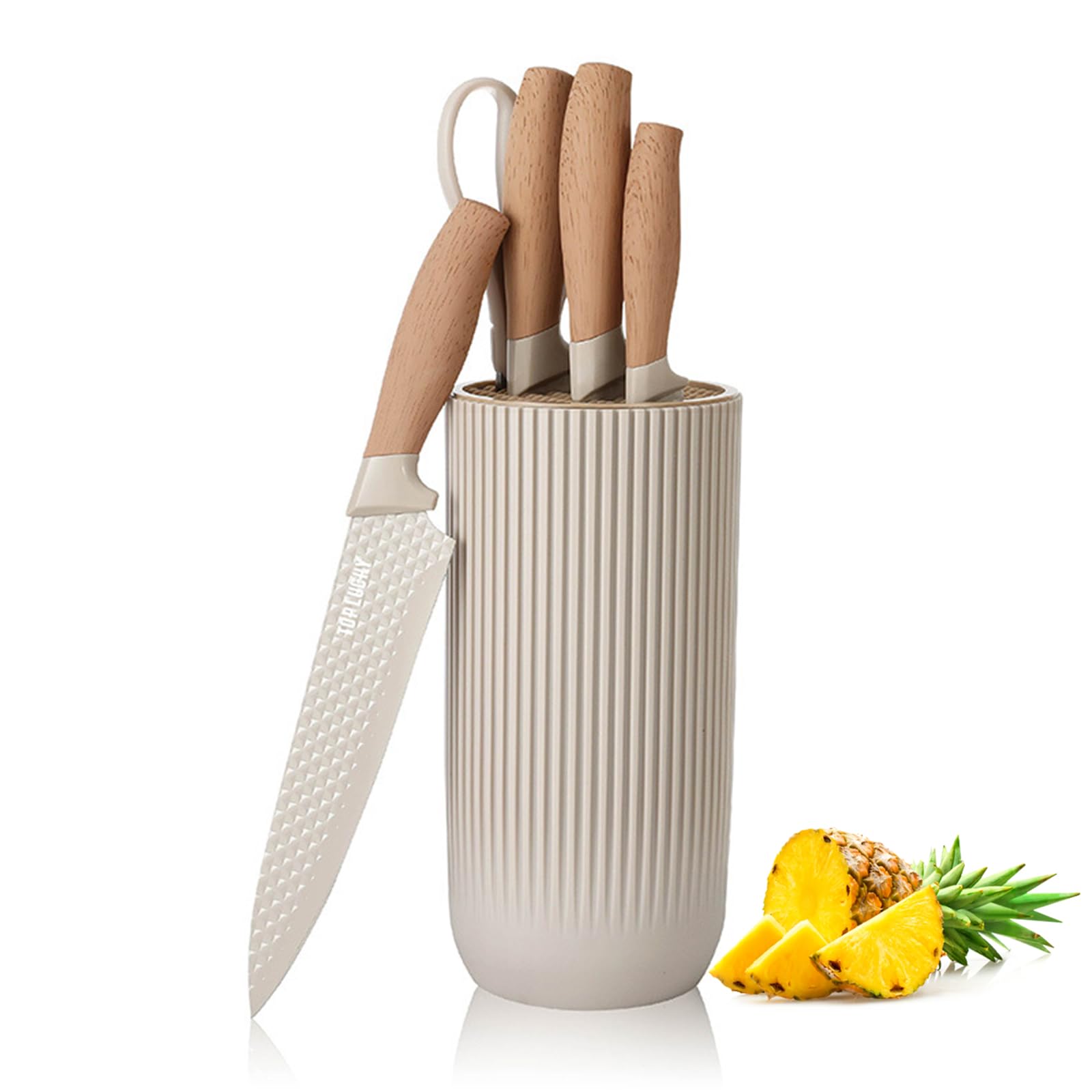 Six piece kitchen knife set with knife block