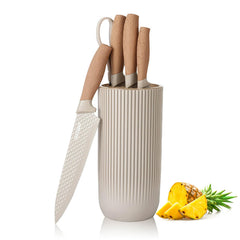 Six piece kitchen knife set with knife block