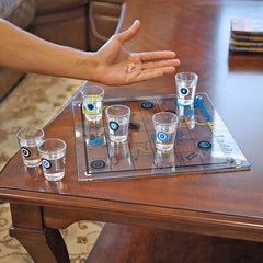 Six shot glasses included for Shooters & Ladders Drinking Game