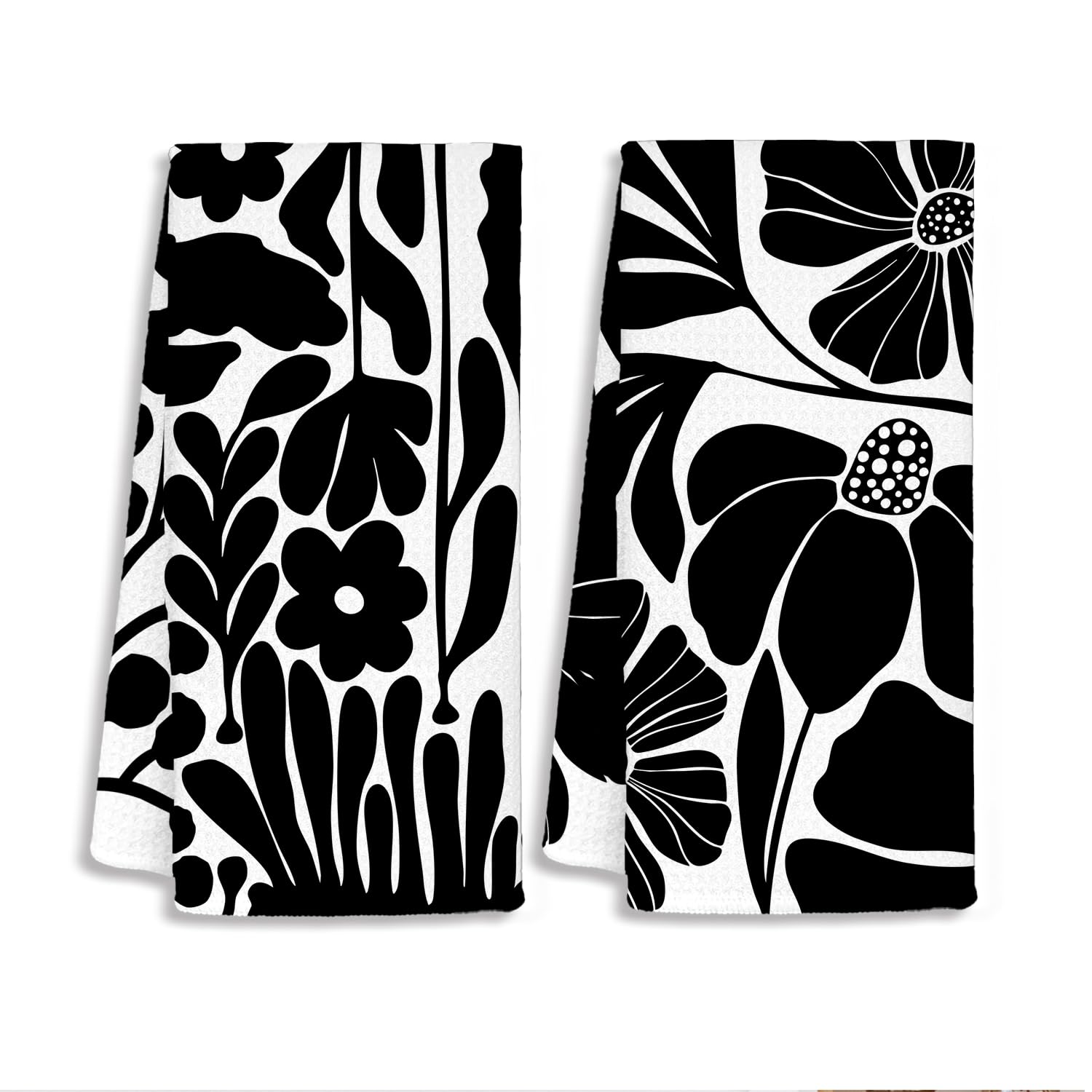 SJDFCSA Boho Abstract Floral Kitchen Towels 16x24 2-pack in black and white