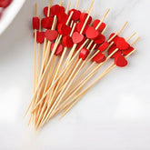 SJDHAHC cocktail picks 4-7 inch bamboo skewers with red heart heads