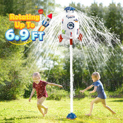 Rocket sprinkler with cartoon stickers for personalization
