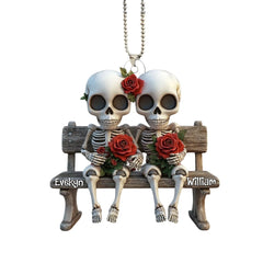Skull couple with red roses ornament acrylic