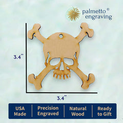 Birch Wood Skull and Crossbone Ornament 3.4 in x 3.4 in 1/8 in thick