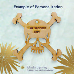 Skull and Crossbone Ornament with gold string packaging ready for gift