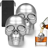 Two skull head cooling stones with fabric gift bag