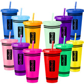 skylety 12 pack crayon 24 oz tumbler with lid and straw color variety