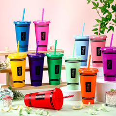 24 oz tumbler with lid and straw for classroom use color assortment