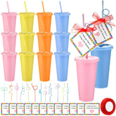 Skylety 24 Sets End of Year Students Gift from Teacher Plastic Tumbler blue with lid and straw