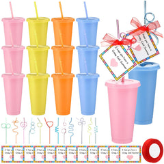 Skylety 24 Sets End of Year Students Gift from Teacher Plastic Tumbler blue with lid and straw