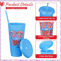 Colorful Christian Valentine cups featuring Bible verses for gatherings