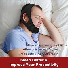 Sleep apnea chin strap black 57cm worn by user
