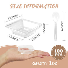 Crystal clear square appetizer plates paired with 3.7 inch tasting spoons