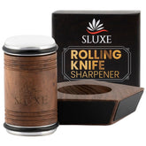 SLUXE rolling knife sharpener kit with premium walnut base