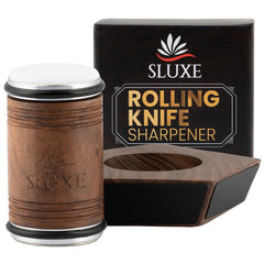 SLUXE rolling knife sharpener kit with premium walnut base