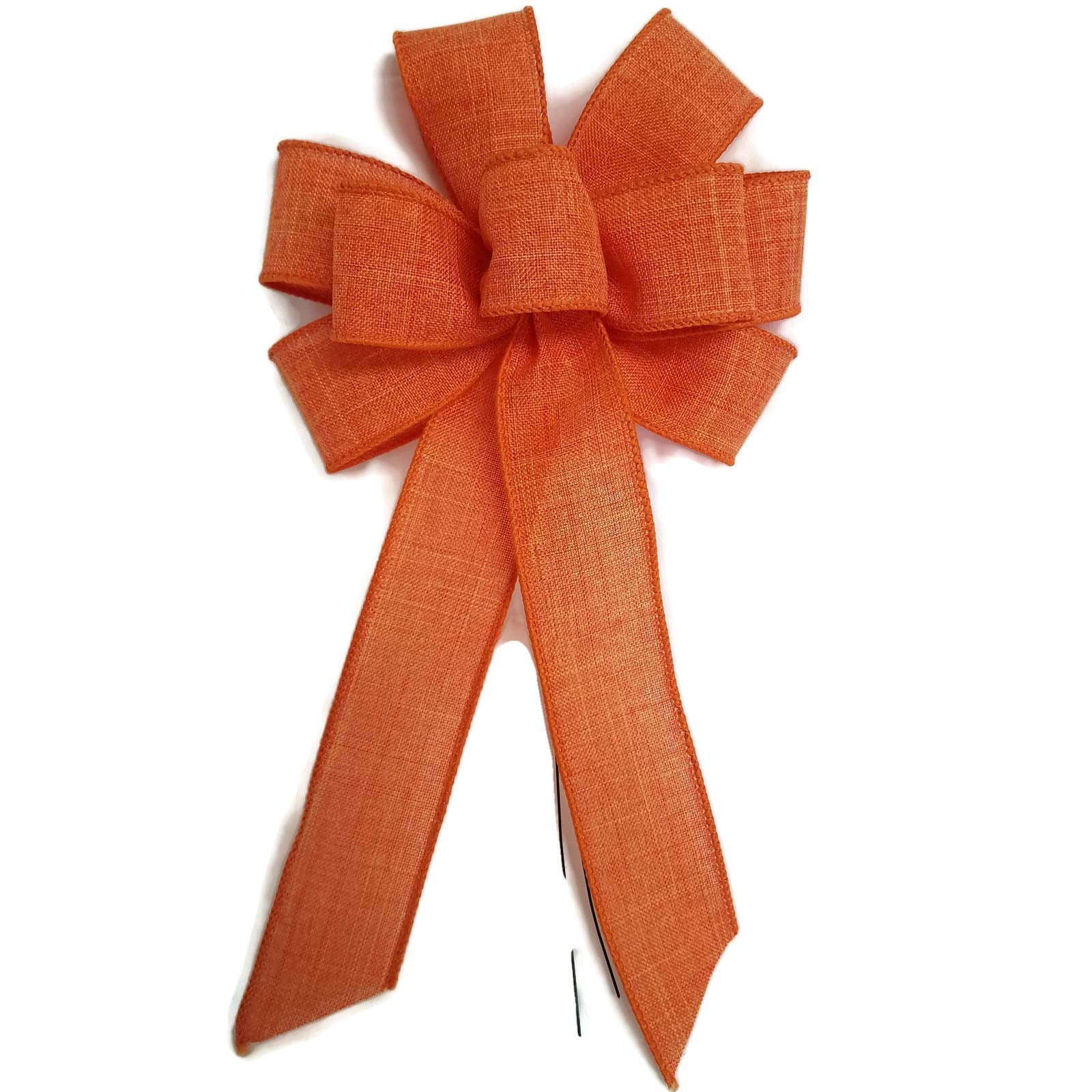Small 5-6 inch orange linen wired wreath bow