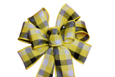 Small 5-6 inch wired plaid wreath bow yellow black white