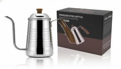 Gooseneck kettle for pour over coffee and tea with wooden handle
