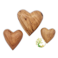 Three size olive wood heart Bethlehem display image