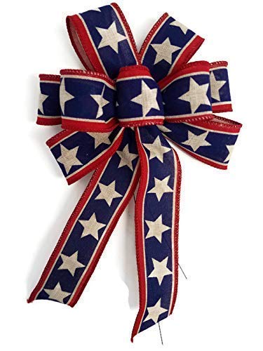 Small wired patriotic American flag wreath bow 5-6 inches