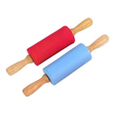 Small Wooden Handle Rolling Pin for Kids blue and red color