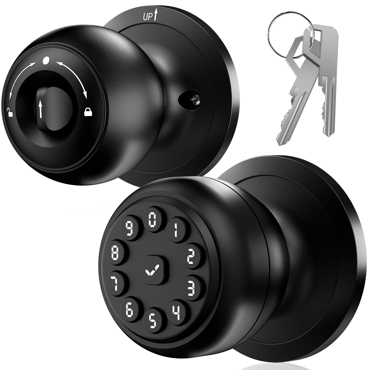 Smart door knob with keypad in black