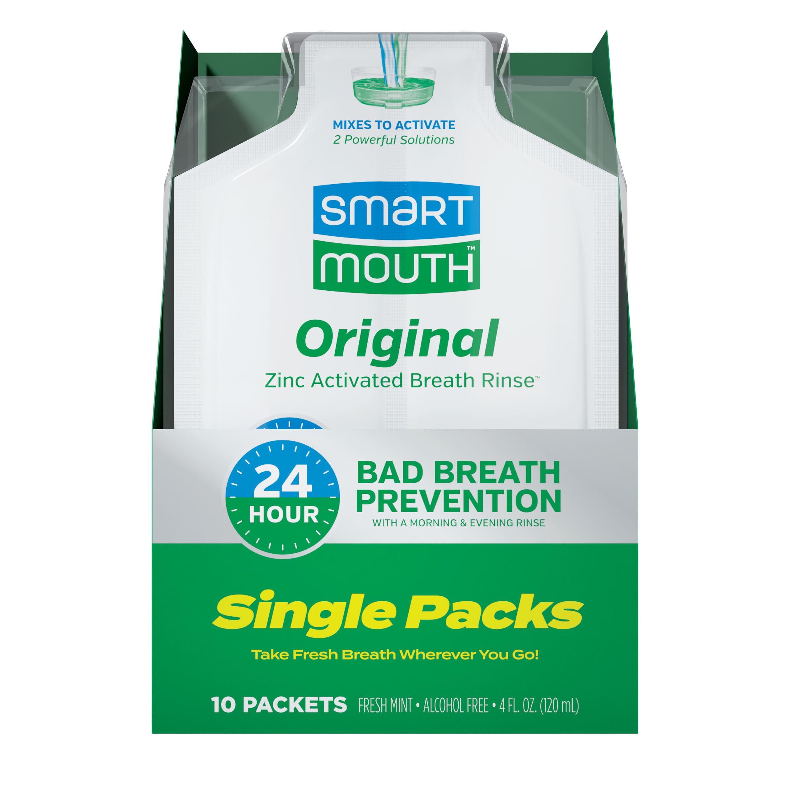 SmartMouth Original Zinc Activated Mouthwash mint single pack label