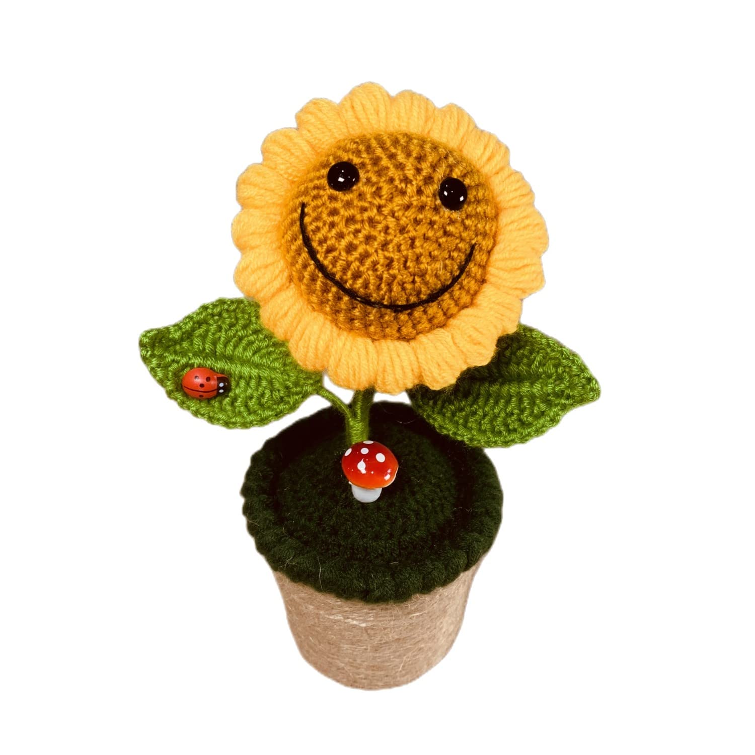 Smiling face sunflower crochet artificial flower for desktop display