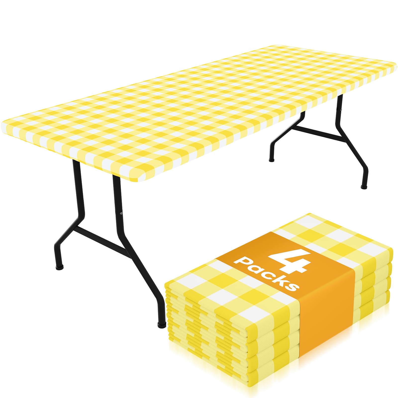 Smiry 8 Foot Picnic Table Cloth buffalo plaid on table