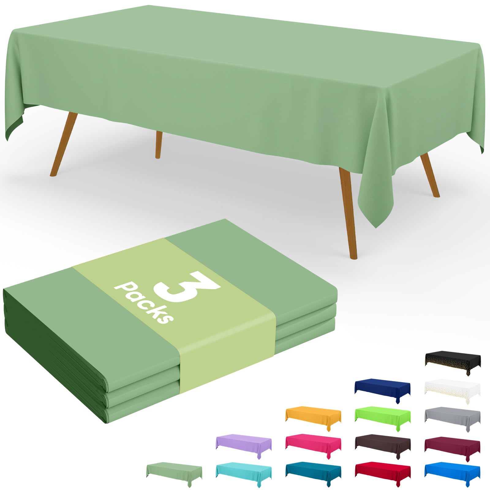 Smiry disposable table cloth 3 pack sage green 54x132 inch rectangle
