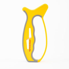 Patented scissors sharpener built into the handle with floating ceramic rod