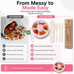 Snack container with travel case and utensils