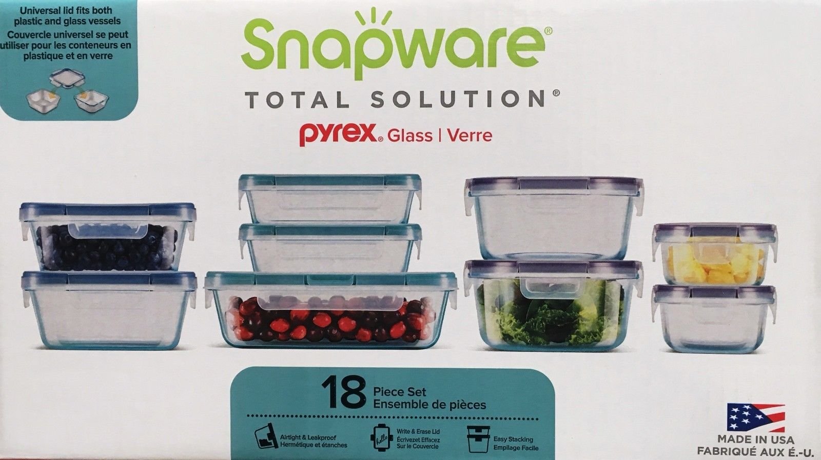 Snapware 18-piece Pyrex glass food storage set containers