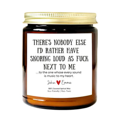Candle with snoring quote for couples