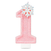 Snowflake pink number 1 birthday candle for 1st birthday