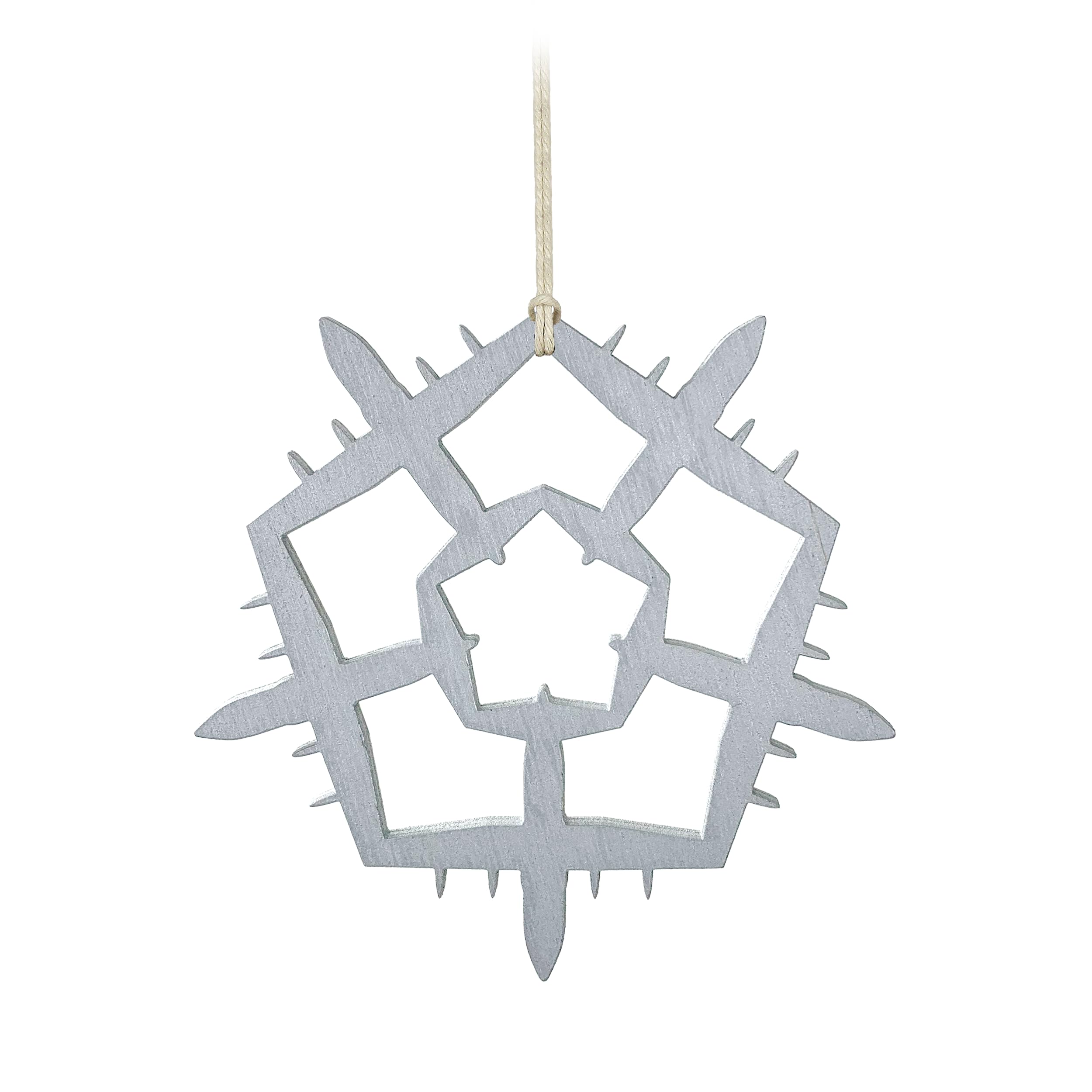 Snowflake C-130 Hercules ornament made from birch wood