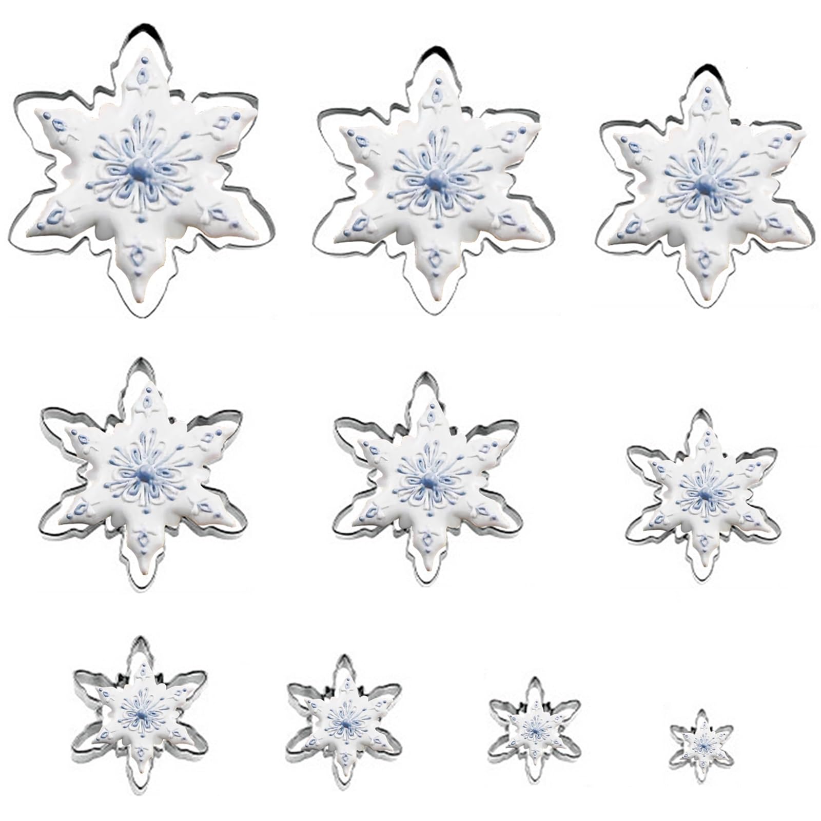 Snowflake cookie cutters set 10 pieces stainless steel 20 cm size