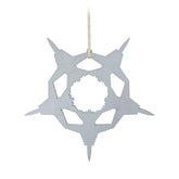 Snowflake F-14 Tomcat ornament crafted from birch wood with silver paint