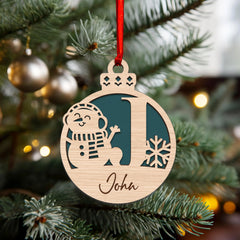 Snowman design wooden ornament 4 inch diameter