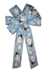 Handmade Pennsylvania snowman bow with blue wired ribbon
