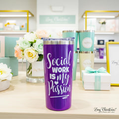 Iridescent purple tumbler for social workers 16oz