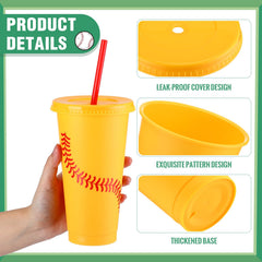 Softball tumbler 24 oz with lid and straw for parties