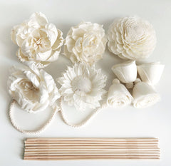 Six mixed white Sola Flower pieces with sunflower magnolia rosa bell rose dahlia jasmine