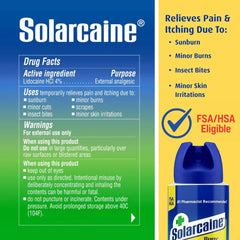 Solarcaine lidocaine 4 percent sunburn relief spray packaging